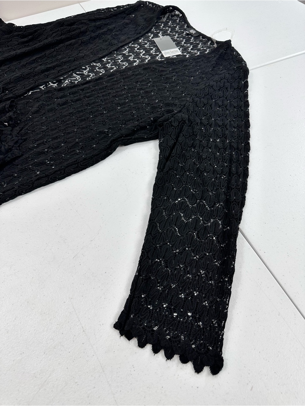 Slim Factor Open Loose Knit Lace Duster Cover Up Longline Cardigan Black 1X - Picture 5 of 8